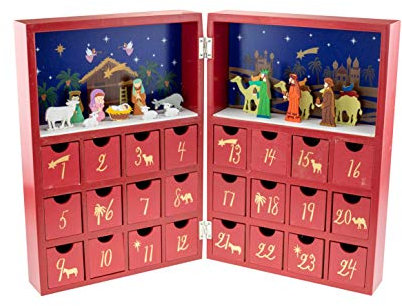 Clever Creations - Adventskalender in Buchform - Krippenmotiv - Jesuskind und DREI Weise - hochwertige Weihnachtsdekoration - stabile Holzkonstruktion - 21 x 5,1 x 25,4 cm