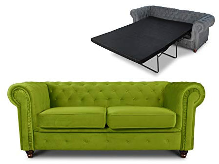 Schlafsofa Chesterfield Asti Bis 2-Sitzer, Sofa mit Schlaffunktion, Couch 2-er, Couchgarnitur, Sofagarnitur, Holzfüße, Glamour (Hellgrün (Velvet 75))