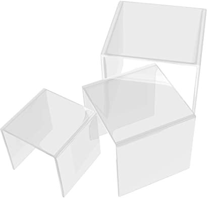 Danieli | Set di Alzatine in Acrilico | Cubi Espositori in Acrilico Trasparente per Catering e Buffet e Negozi, Espositori per Oggettistica e Vetrine (Set 3 Cubi: h20, h25, h30)