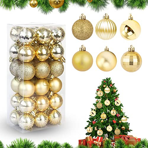 Feliciay - Set di 36 palline di Natale assortite, infrangibili, decorazioni per albero di Natale, decorazioni da appendere, decorazioni stagionali, feste di nozze, feste decorative (oro, 4 cm)