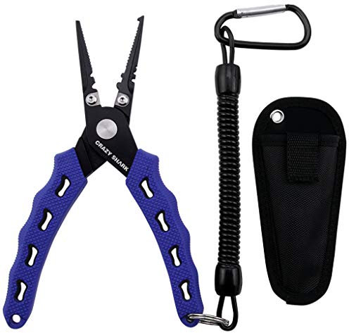 CRAZY SHARK 6 Fishing Pliers, Stainless Steel Fishing Tools, Saltwater Resistant Fishing Gear, Tungsten Carbide Cutters, Split Ring Pliers Fishing Gifts For Men