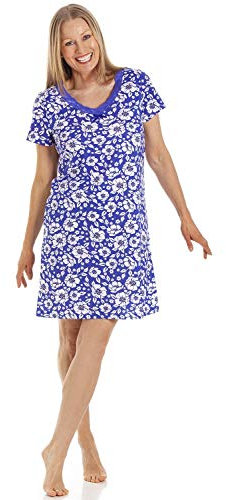 Camille Womens Smooth Soft Cotton Summer Nightshirts 10-12 Navy Blue Flower