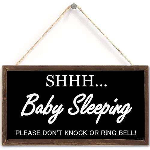 Baby Sleeping Sign for Front Door Decorations Hanging - Do Not Knock or Ring Doorbell - No Soliciting Please Don't Disturb,Decorative Wood Sign,Home Decor (US-G013)