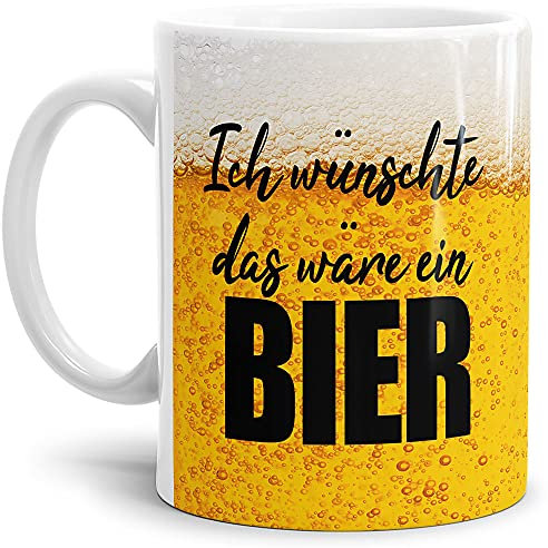 Lustige Tasse für Männer mit Spruch - Ich wünschte das wäre EIN Bier - Geschenk für Männer, Freunde und Kollegen - Keramik in Weiß, 300 ml