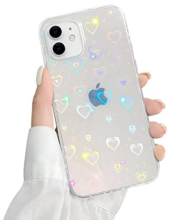 Ownest Glitzer Hülle Kompatibel mit iPhone 11 Hülle Transparent Flash Aesthetic Phone Case Farbverlauf Love Herz Case TPU PC Handyhülle Mädchen Frauen Durchsichtige Hologramm Schutzhülle - 11