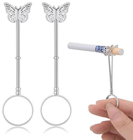 3 Stück Zigarettenhalter Ring Clip für Frauen Männer, Elegant Schmetterling Finger Halter Ring Rauchen, Stilvolles Geschenk für Frau und Gentleman, 0,67 Zoll (Silber Schmetterling)