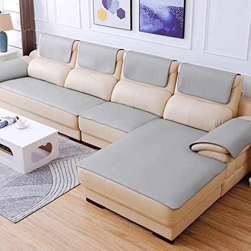 Rutschfester Sofabezug aus Leder, Sofa überzug in l Form 2 3 sitzer ecksofa Sofaüberwurf Couch überzug für Haustiere, Liegebezug für Wohnzimmer-Grau 70x180cm/28x71 Zoll