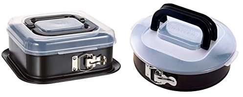 Kaiser Inspiration Springform Set - Eckig 24 x 24 cm & Rund 26 cm mit Deckel, Flachboden, Antihaftbeschichtete Backform, Auslaufsichere Kuchenform