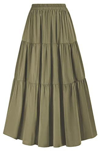 SCARLET DARKNESS Maxi Lange Röcke für Damen Sommer Flowy Renaissance Rock mit Taschen, Olivgrün, Groß