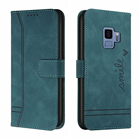 Trugox Handyhülle für Samsung Galaxy S9 Hülle Klappbar Klapphülle mit Kartenfach Handytasche Handy Schutzhülle Tasche Leder Wallet Flip Case Slim Book Cover - Blaugrün
