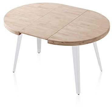 Berg, Mesa de Comedor Redonda Extensible, Mesa 2 Tramos, Acabado en Roble y Blanco, Medidas: 100-140 - 180 cm (Largo) x 100 cm (Ancho) x 78 cm (Alto)