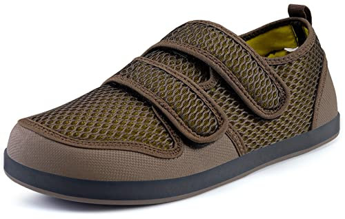Diabetiker Hausschuhe Herren Damen Arthritis Ödem Verstellbare Verschluss Sandalen Extra Weit Klettverschuß Freizeitschuhe Bequemer Rehaschuhe für Senioren,Braun,39 EU