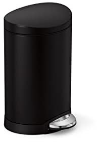 Simplehuman Mülleimer halbrunder Treteimer aus Edelstahl in der Farbe mattschwarzer, Kapazität: 6 Liter, Länge: 34,5 cm, CW2097