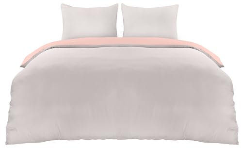 Utopia Bedding Bettwäsche 200x200 Set - Mikrofaser Bettbezug 200x200 cm + 2 Kissenbezüge 80x80 cm - Grau/Rosa
