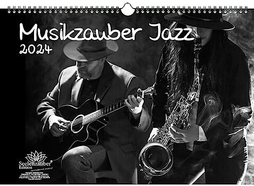 Musikzauber Jazz DIN A3 Kalender für 2024 Jazz und Instrumente - Geschenkset Inhalt: 1x Kalender, 1x Weihnachts- und 1x Grußkarte (insgesamt 3 Teile)