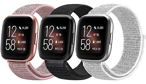 Chinbersky Nylon Armband für Fitbit Versa 2/Versa Lite/SE - 3 Stück Weich Atmungsaktiver Sport Ersatzband für Damen und Herren