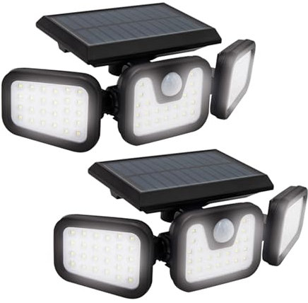 Panta TrioSolar - Doppelpack - LED-Solar Aussenleuchte mit Sensor- energiesparende Solarlampe mit starkem Akku - 74 LEDs & 600 Lumen Leuchtkraft - mit Bewegungsmelder, Abschaltfunktion & Tageslicht