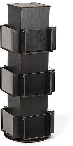 Natheeph Drehbarer Präsentationsständer Grußkarten-Display aus Holz mit zwei Kartenaufklebern für Grußkartenhändler, Kaffeebeutel, 3 Etagen, Tischständer (Ebenholz)