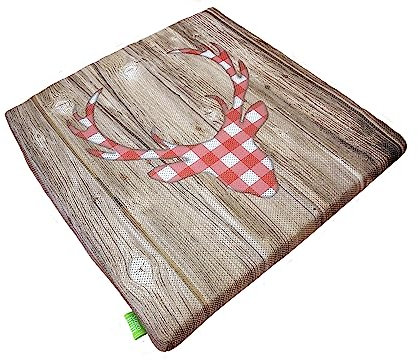 Sitzen BLEIBER Sitzkissen in Holzoptik mit Hirschmotiv - Outdoor und Indoor 40x40 cm mit hochwertiger Füllung