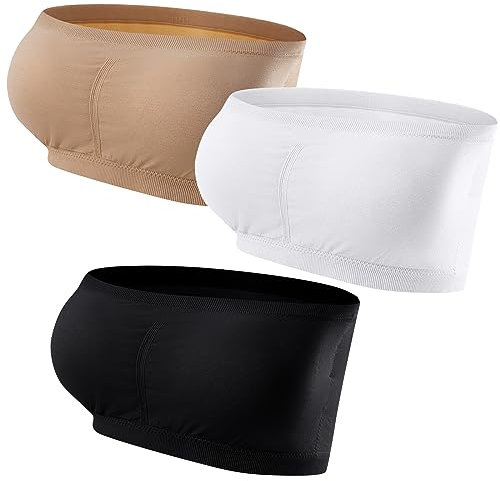 3 Pièces Soutien Gorge sans Bretelles, Brassière Bandeau Femme sans Armature sans Couture Tube Top Bralette avec Coussinet Amovible (XL)