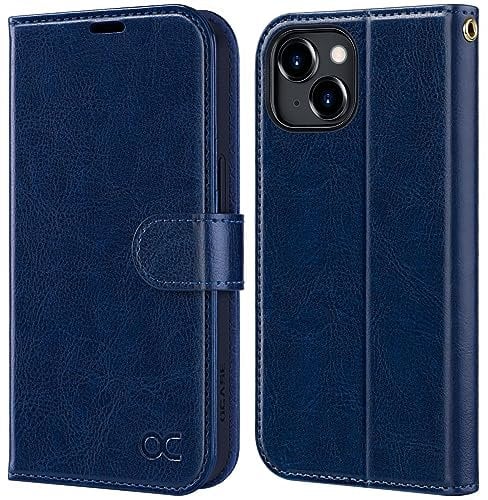 OCASE iPhone 15 Hülle Handyhülle [Premium PU Leder] [Kartenfach] [Standfunktion] RFID Schutzhülle Klapphülle Handytasche Lederhülle Kompatibel für iPhone 15 Blau