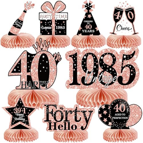 Voxisroma Deko 40. Geburtstag Frauen,9 STK Roségold Rosa Bienenwabe Mittelstück Tischdeko Geburtstag,40 Geburtstag Deko,40 Geburtstag Party Deko Supplies,Geschenke Für Frauen Zum Geburtstag