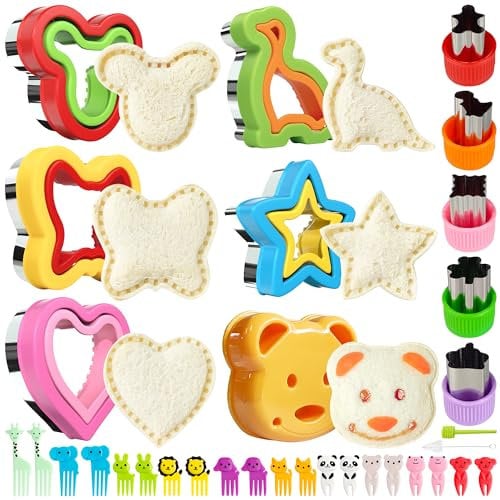Lot de 33 Emporte-pièces et Scellants pour Sandwichs, Coupe-sandwich(Grande), Fruits et Légumes, Acier Inoxydable Moule à Biscuits Patisserie pour Enfants (33 pièces)
