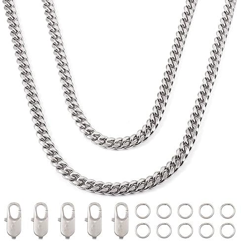 Pandahall 1m Stainless Steel Cuban Link Chain Men's Necklace with Twisted Curb Style Jump Rings and Lobster Claw Closure, Perfect for Jewelry Making
