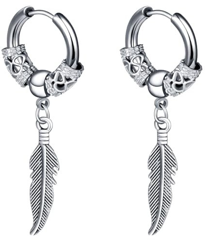 CPSLOVE Homme Boucles d'oreilles Plume en Acier Inoxydable Bagues d'oreilles Percées Créoles pour Femme Fille