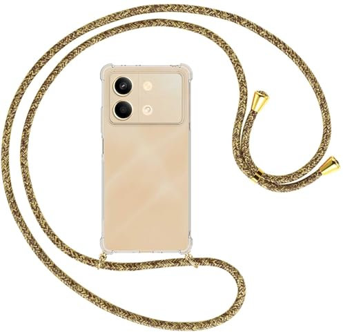 mtb more energy® Handykette kompatibel mit Xiaomi Redmi Note 13 Pro 5G, Poco X6 5G - Natural/Goldfarbene Ösen - Smartphone Hülle zum Umhängen - Anti Shock Full TPU Case