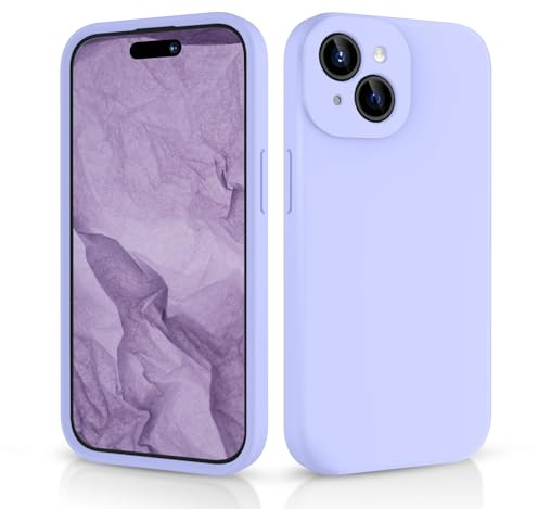 CALOOP Slim-Fit for iPhone 15 Case,Skin Soft Liquid Silicone,Sturdy Hard Frame Shockproof Cover with Anti-Scratch Microfiber Lining,Full Protection for Screen and Lens,6.1 inch (Light Purple)