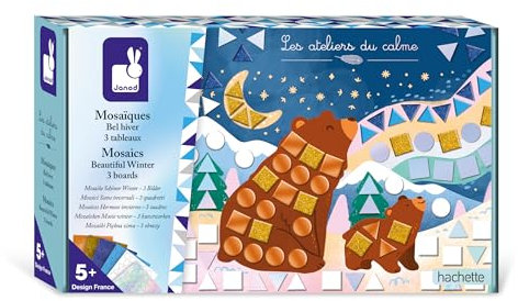 Janod - Mosaikset aus Schaumstoff - Winter-Thema - Die Werkstätten der Ruhe - 3 Bilder - Kreativset für Kinder - Förderung der Feinmotorik und Konzentration - Ab 5 Jahren - J09151