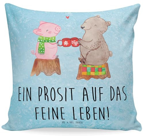Mr. & Mrs. Panda 40x40 Kissen Glühschwein Sause - Geschenk, Motivkissen, Sofakissen, Kissenhülle 40x40, Kissenbezüge, Weihnachtszeit, Prost,