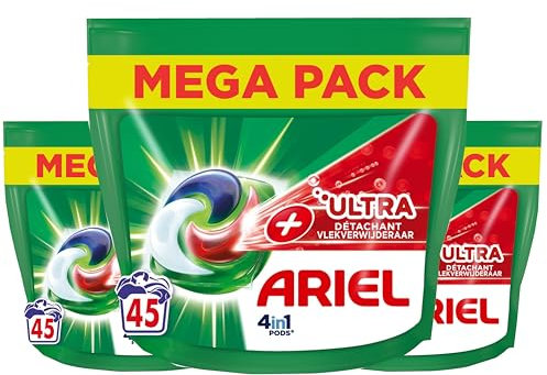 Ariel 4in1 Waschmittelkapseln + Ultra-Fleckenentferner – 3 x 45 Wäschen