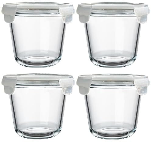 H.JSS WDJS Glasbehälter Mit Deckel 710 ml, Rund glasbehälter mit deckel stapelbar, Glas Frischhaltedosen, Meal Prep Gläser, Suppenbehälter Mit Luftdichten Deckeln, Mikrowellen、 Spülmaschinenfest(4er)