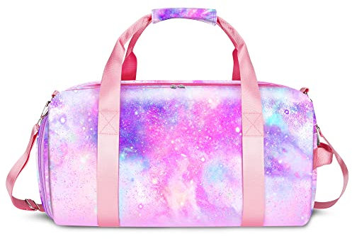 Kindersporttasche Reisetasche mit Schuhfach & Nassfach Schwimmtasche, Kinder Mädchen Reisetasche für Gymnastik Schwimm Niedlich Buntes Tanztasche Regenbogen Muster Sporttasche