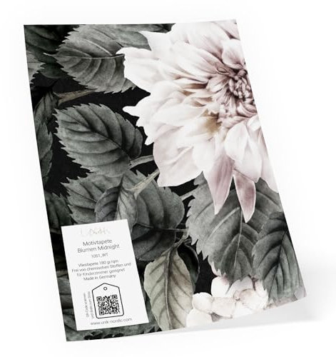 UNIK Nordic Tapeten-Produktmuster WT DIN A4, Größe 21 x 29,7 cm, Fototapete Auschnitt mit Motiv, Materialprobe Premium Vliestapeten, Blumenmuster Midnight #1051 Muster