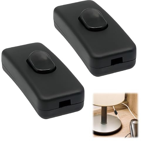 Lot de 2 interrupteurs torpilles noirs à double pôle 250 V 2 A, interrupteur de lampe compatible avec les fils rondes/plats à 2/3 cœurs, idéal pour les lampes de bureau et l'éclairage domestique