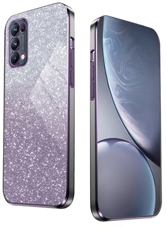 WBWONE Glitter Hülle für Oppo Find X3 Lite, mit Elektroplattiertem Rand, Stoßfestes Handyhülle, Schutzhülle mit Funkeln Aufkleber - Lila