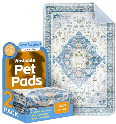 Washable Pee Pads for Dogs, 2 Pack Reusable Puppy Training Pads 122x81cm Super Absorbent Waterproof Dog Training Pads, Non-Slip Potty Pads for Floor, Crate, Whelping Pads Litter Mat Pet Supplies