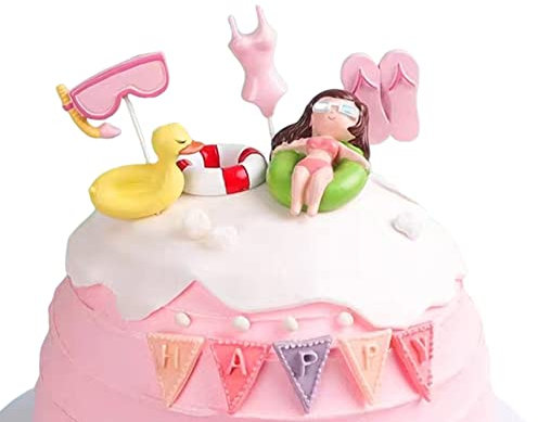6Pcs Summer Cake Topper Swimming Pool Cake Decoration Beach Cake Toppers Hawaiian Beach Themed Cake Decoration for Birthday Party Supplies summer cake decoration pool party cake topper tropical cake d