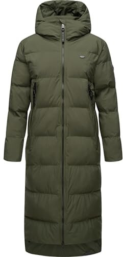 Ragwear Damen Wintermantel warmer wasserdichter und atmungsaktiver Steppmantel extralang mit Kapuze Patrise YOUMODO Dark Olive24 Gr. XL