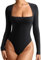REORIA Womens Sexy Basic Square Neck Long Sleeve Thong Body Suits Shirt Fall Outfits Y2k Trendy Layering Slim Leotard Tops Plus Size Black XX-Large