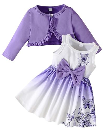 Kunyeah Neonate Vestito e Cardigan Set Infante Shrugle Cappotto Farfalla Stampa Gonna Bambino Manica Lunga Vestito