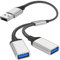 AXFEE USB Splitter 2 Port, Dual USB-Female to Male Cable, Double Usb Y Splitter Adapter, Data Power Charging Extension Cord Converter, for PS4, PS5, Laptop, Mac, Car, Tablet, Silver