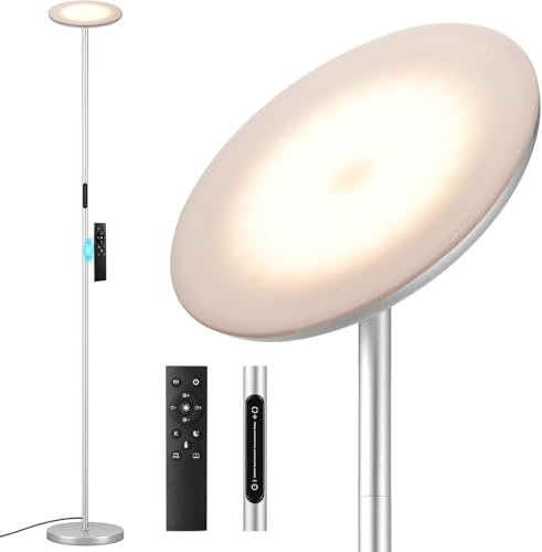 PreeOtti Stehlampe Wohnzimmer LED, 36W, Moderne Stehleuchte mit Fernbedienung & Touch-Steuerung, 3 Farbtemperaturen, Stufenlos Dimmbar, Leselampe Stehlampe für Wohnzimmer Schlafzimmer Büro(Silbergrau)