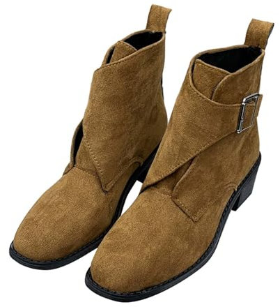 Chaussures Femme Pieds Larges Santiag Femme Bottes de Cowboy en PU de couleur unie pour femmes, bottes -mollet à talon épais, bottes -mollet Bottines Femme Bottes De Travail SéCurité (Brown, 42)