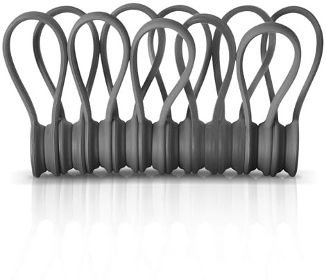Xrkuu Magnetic Cable Ties 10 Pack, Grey Reusable Silicone Magnetic Cable Clips Organisers, Cord Straps for Wires, Chargers and Earphone Cables