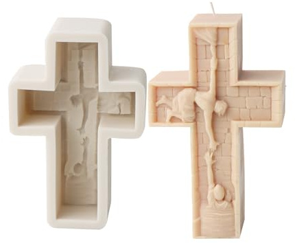 Xidmold Kreuz Jesus Kerzenform Gipsform Gießform Epoxidharz Form Kreuz Silikonform für Sojawachs Kerzen, Gips, Beton, Handwerk (D)