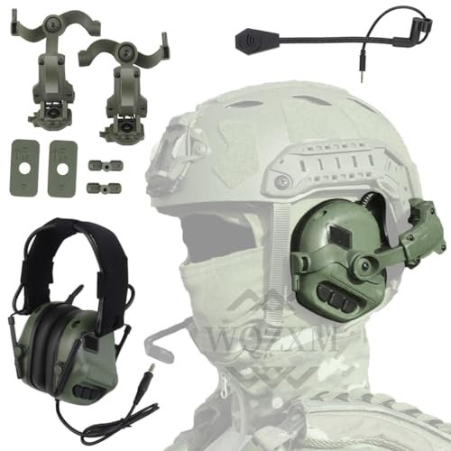 WQZXM Casque d'écoute tactique type tête avec adaptateur rail ARC compatible avec Ops-Core Fast ACH Mich pour airsoft chasse tir